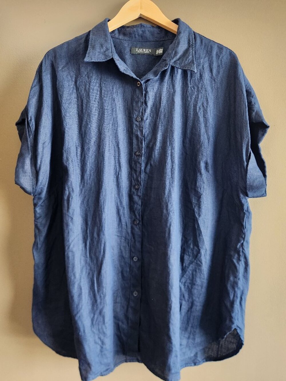 Lauren Ralph Lauren Women's Linen 2X Shirt (Navy)